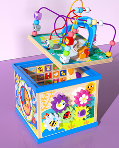 Butoir en bois Montessori pour bébés, jouet multifonctionnel, cube, perle pour enfant, labyrinthe, forme d'animal, classification, horloge, apprentissage - Product Image 2