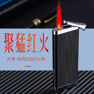 JOFI Slim Metal Butane Cigarette Lighter Windproof Portable Travel Modern Design Direct Fire <b>Red</b> Flame - Product Image 4