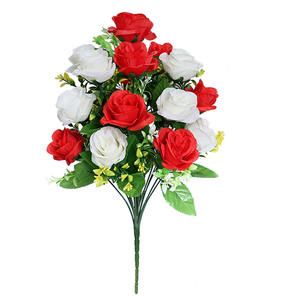 Bouquet de 18 roses artificielles pour cimetière, fleurs commémoratives pour cimetière, décoration de pierres tombales - Product Image 1