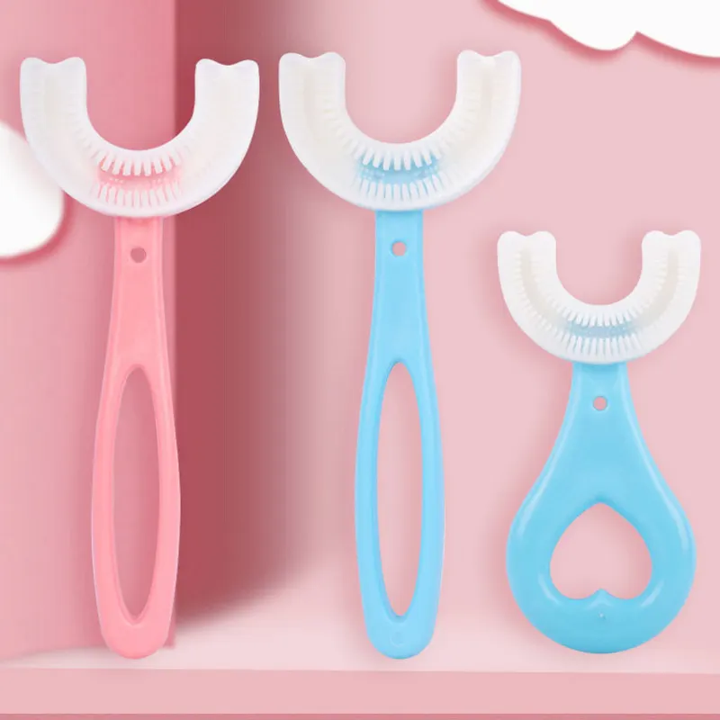 Hot Selling 2-12 Ages Kids Toothbrush U-Shape Infant Toothbrush with Handle Silicone Oral Care Cleaning Brush for Baby Gifts