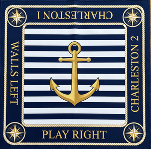 Charleston Nautical Anchor Mahjong <b>Table</b> <b>Mat</b>, Navy Blue Striped Jacquard Fabric Game Pad with Compass Rope Border, Non-Slip Wate - Product Image 3