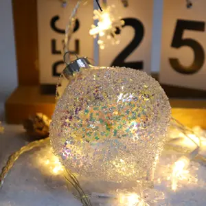 Bola de vidro com enfeite de glitter personalizável, decoração de natal, bolas de natal de sublimação com lantejoulas