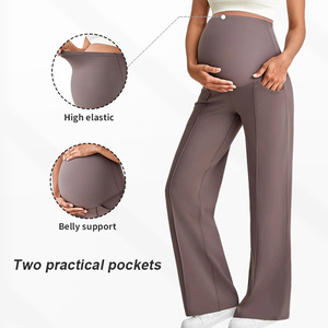Pantalones de Maternidad para Otoño e Invierno, de Cintura Alta, Pierna Ancha, con Soporte Abdominal, Transpirables, Sólidos - Product Image 2