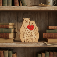 Puzzle d'ours familial personnalisé avec des noms personnalisés, convient à 2 à 6 noms, ours en bois Art Déco, décoration saisonnière respectueuse de l'environnement