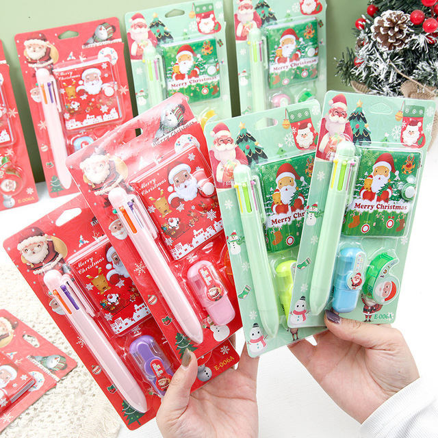 Wholesale Premium Selected Christmas 6 Colors Pen Stationery Set Cartoon Santa Claus Writing Pens Holiday Learning Gifts
