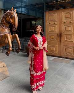 Designer Party Wear Chinon <b>Silk</b> Top Palazzo Dupatta Set with Heavy Embroidery Sequence Work Diamond Moti Hand Work - Product Image 2