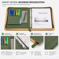 Porte-documents portable en cuir ciré A4 de qualité supérieure, classeur à anneaux avec pochette en maille et support pour téléphone portable en vert pour réunions d'affaires