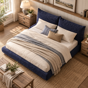 Cadre de lit en tissu sur mesure OEM, style contemporain au sol, lit rembourré avec grand dossier capitonné pour les grossistes en meubles - Product Image 2