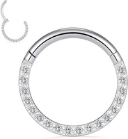 Anneaux clicker, anneaux de nez et boucles d'oreilles en acier chirurgical 316L, segment articulé, sertis de zircone frontale CNC et pavés de zircone cubique (CZ) pour Daith