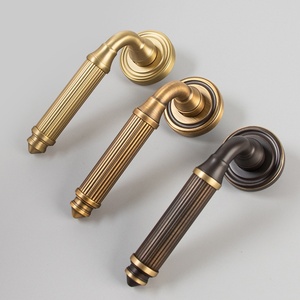 Poignée de porte moderne en bronze noir, ensemble de poignées à levier en laiton massif pour portes intérieures en bois, avec verrouillage double face - Product Image 3