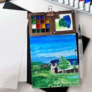 Palette d'<span class=keywords><strong>aquarelle</strong></span> portable en bois à 8 compartiments, mini boîte à <span class=keywords><strong>peinture</strong></span> <span class=keywords><strong>de</strong></span> voyage avec clip <span class=keywords><strong>de</strong></span> fixation, fournitures artistiques compactes pour artistes et débutants - Product Image 2