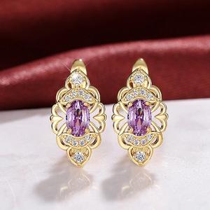 E2985 <b>Gold</b> Women's <b>Amethyst</b> <b>Ring</b> Flower Design Pave Setting Classic Engagement Gemstone <b>Rings</b> - Product Image 3