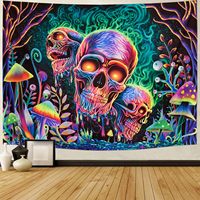 Squelette trippant de lumière noire réactive UV personnalisé tenture murale imprimée tapisserie tricotée pour la décoration intérieure