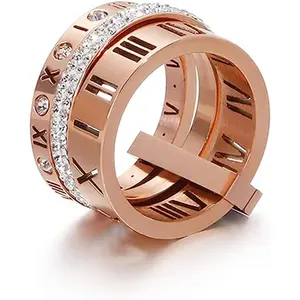 Fabriek Groothandel Mode Sieraden Ring 3 In 1 Roestvrij Staal Womens Kristal Romeinse Nummers Ring Set