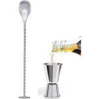 Juego de coctelera de 3 piezas con jigger doble, cuchara de barra de acero inoxidable y colador incorporado para bar en casa y coctelería.