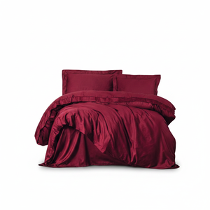 Cotton Box Elegant Satin King Twin Size Double Duvet Cover <b>Set</b> Burgundy Soft Warm with 4pcs for Home Bed <b>Comforter</b> Wedding Use - Product Image 2