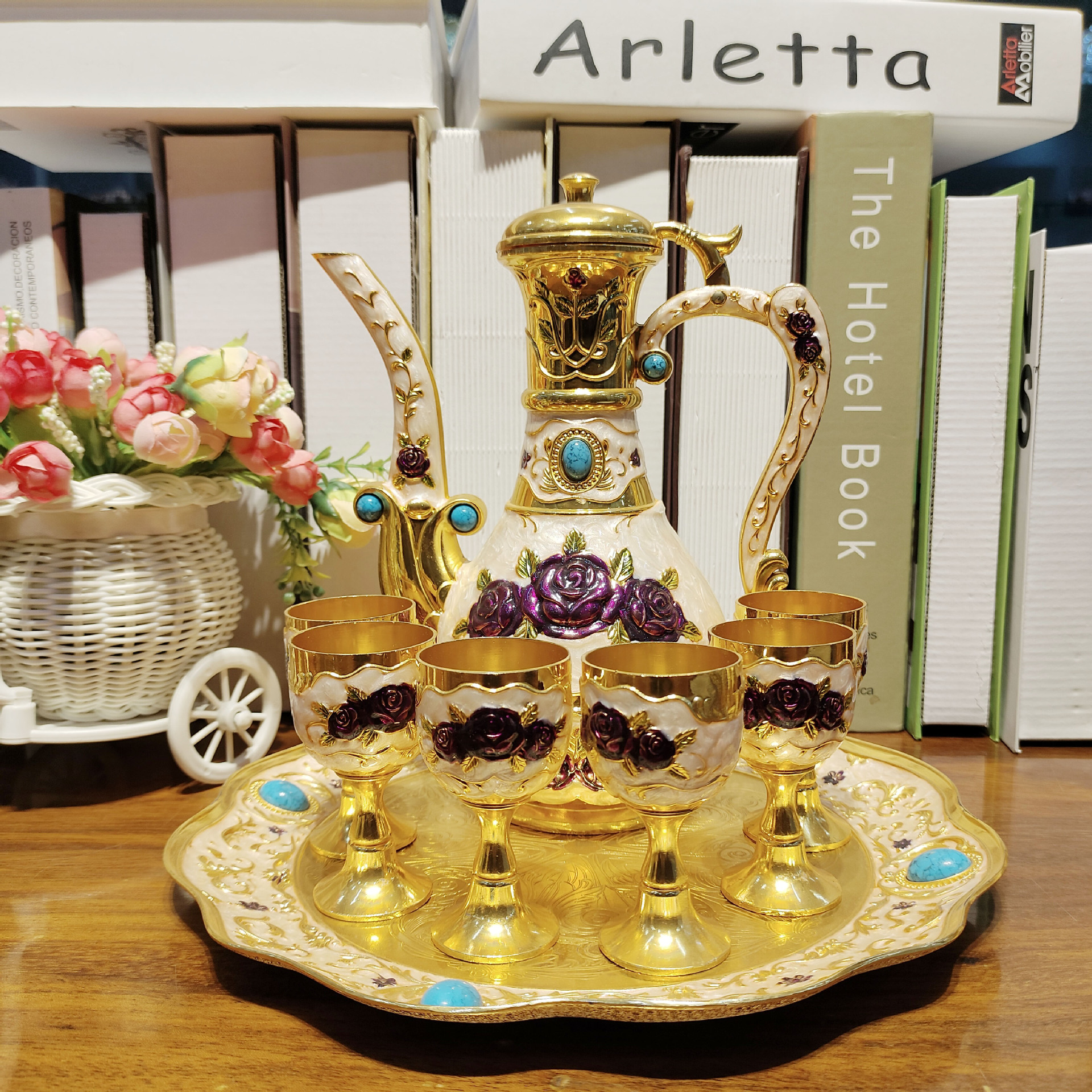 Coffret à vin rosé violet doré