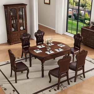 <span class=keywords><strong>Table</strong></span> à manger extensible en acajou de style américain, convertible ovale et ronde, en bois, pour la maison, la villa, l'appartement, la salle à manger - Product Image 2