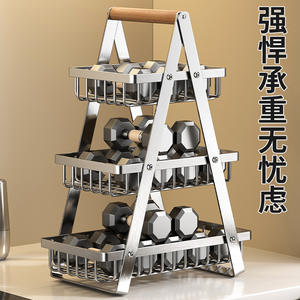 ตะกร้าผลไม้สแตนเลส 3 ชั้น ชั้นวางของแบบพกพาสำหรับห้องครัว ห้องนั่งเล่น ทรงสี่เหลี่ยมแบบตั้งพื้น - Product Image 2