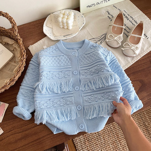Cardigans en tricot acrylique imperméables pour enfants, style européen-américain, avec franges ajourées, manteaux pour filles, <span class=keywords><strong>printemps</strong></span>-automne - Product Image 5