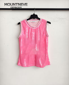 Maillot de basketball à sequins personnalisé sans manches, streetwear, nom et numéro d'équipe, OEM ODM, logo surdimensionné, t-shirt de sport, scintillant pour les fêtes - Product Image 2