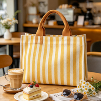 Sac fourre-tout en toile personnalisable grande capacité avec rayures orange et poignées renforcées en coton