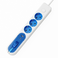 Multiprise Schuko 3 voies avec USB-A et Type-C rétractable, câble PVC coloré de 1,4 m, prise d'extension 16A 250V 3680W avec interrupteur et obturateur, norme UE