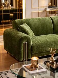 Sofá de Terciopelo Verde de Tres Plazas con Patas de Metal, Estilo Moderno de Mediados de Siglo, Respaldo Acolchado, Muebles para Sala de Estar - Product Image 4