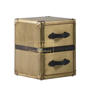 Custom decoration factory brass cabinet Small vintage leather storage drawer trunk storage furniture trunk suitcase trunk chest