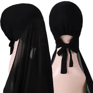 hijab 2 couche Suppliers-Casquette et écharpe hijab pour femme, foulard musulman, coiffe à 2 couches, chapeau malaisien instantané avec bonnet, prêt à porter, 2021