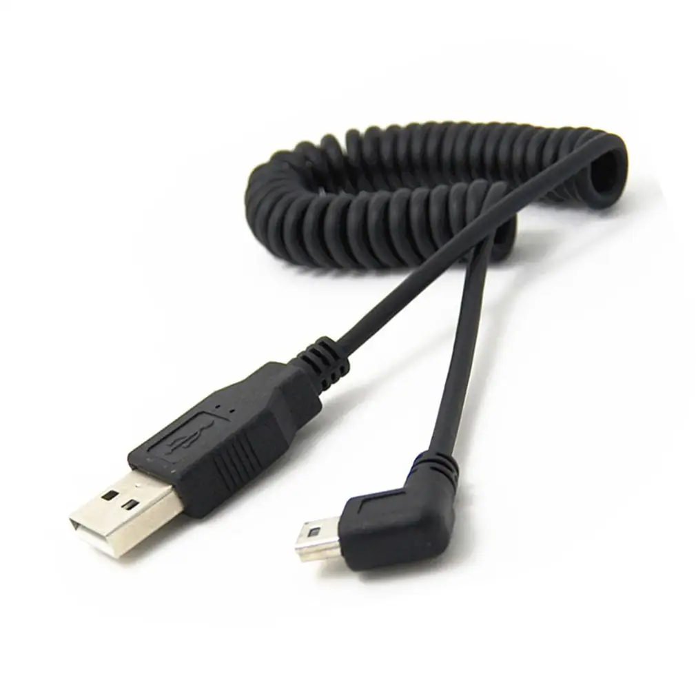 USB 2.0 A Male to Mini USB 5 Pin Right Angled 90 Degree Spiral Coiled Adapter Cord Cable 5ft for MP3 Players Digital Cameras