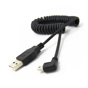 Usb 2.0 A Male Naar Mini Usb 5 Pin Haaks 90 Graden Spiraal Coiled Adapter Cord Kabel 5ft Voor MP3 Spelers Digitale Camera 'S