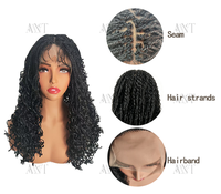 Perruque tressée à la main en dentelle complète de 24 pouces, 500g, noire, 3 brins, effet vague d'eau, tresses carrées superposées, pour toutes les occasions