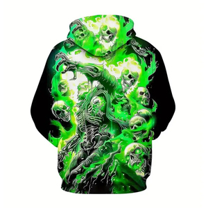 Moletom Masculino Gótico com Estampa de Caveira para Outono, Estilo <span class=keywords><strong>Anime</strong></span> Personalizado, Streetwear, Sublimação Total, Corta-Vento, Poliéster Ecológico - Product Image 2