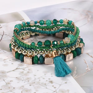 Fashion Jewelry Beaded Bracelets Set Tassel <b>Charm</b> Multicolor Elastic <b>Bangles</b> Unisex Gift Made In China - Product Image 4
