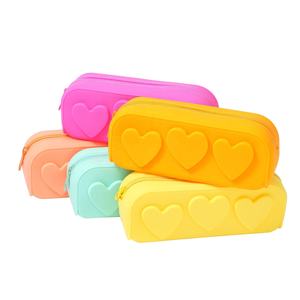 Love Heart-Shaped Macaron Color Silicone Stationery & <b>Makeup</b> Storage Pencil <b>Case</b> Bag Large Capacity Washable Yellow Pink Green - Product Image 2