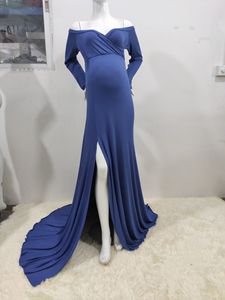 King Mcgreen Star femmes maternité Photoshoot col en v ourlet fendu queue <span class=keywords><strong>robe</strong></span> pour vêtements enceintes combinaison coton photographie <span class=keywords><strong>robe</strong></span> - Product Image 4