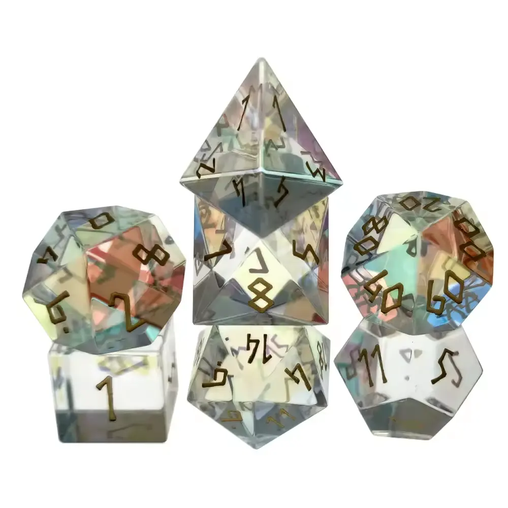 Özel Logo D20 Gem zar masa üstü oyunları Dragons ve Dungeons çokyüzlü zar Set keskin taş zar