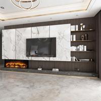 Console multimédia murale en marbre, luxe blanc, pour salle de divertissement, style contemporain marron