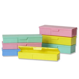 Custom Design Environmental School Student Rectangle Small Clear Plastic Pencil Case with Double Side Opening Plastic Box