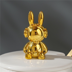 400ml <b>Cute</b> 3D Violent <b>Bear</b> Long Eared Rabbit Ceramic Mug with Gold Handle Coffee Cup and Water Cup with Lid - Product Image 4