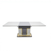 Table à manger extensible moderne de style nordique, en MDF, rectangulaire, avec plateau en verre trempé, pour la maison et l'hôtel