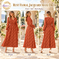 Robe longue bohème florale à manches longues pour femme, col en V, taille empire, robes de soirée pour invitées de mariage avec poches