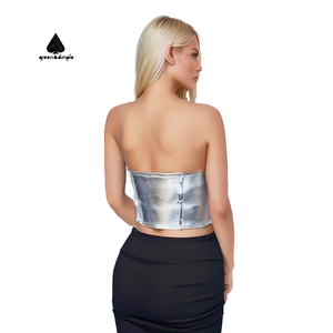 <span class=keywords><strong>Top</strong></span> bustier en cuir PU personnalisé, nouveau, sexy, sans manches, à bretelles fines, enveloppant, pour femmes - Product Image 4