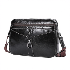 Sac bandoulière messager en cuir véritable pour homme, petit format, réduction de la charge, sacoche d'ordinateur à une épaule, style Normcore/Minimaliste, dissimulé - Product Image 4