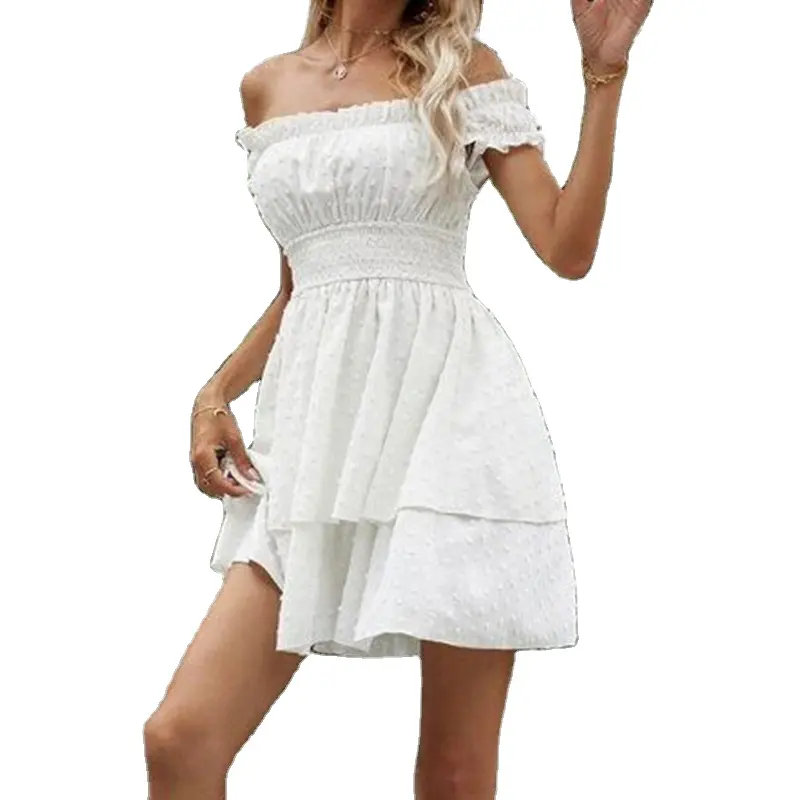 Vestidos blancos informales para mujer, ajustado con hombros descubiertos Vestido corto, Blanco sexi