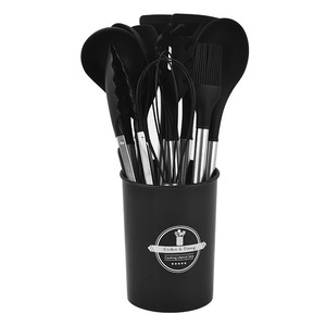 Ensemble d'ustensiles de cuisine 11 pièces en acier inoxydable avec poignées en silicone, accessoires de cuisson, spatules et cuillères, avec rangement - Product Image 5