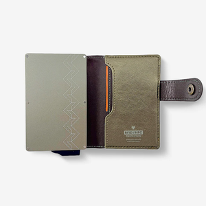 Aluminum <b>RFID</b> <b>Blocking</b> Card Holder Genuine Leather Fold Closure Geometric Embossing Minimalist Design Unisex Short <b>Wallet</b> - Product Image 5