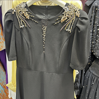 Elegantes Abendkleid mit Hot-Fix-Strass, Rundhalsausschnitt, Halbarm, Satin, Midi-Kleid für Hochzeitsgäste, Dezentes Abendkleid für Damen