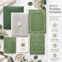 Suite d'invitations de mariage personnalisées vert sauge à thème botanique, avec enveloppe en vélin, sceau de cire et carte RSVP – Fabricant OEM/ODM en gros